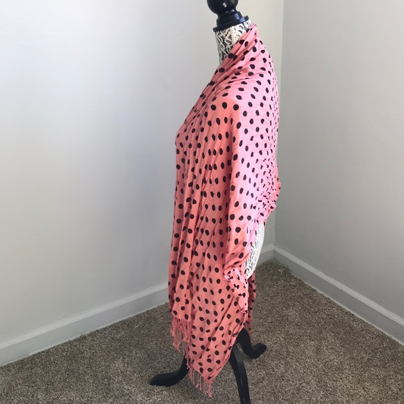 Coral scarf with black polka dots - Picture 3 of 4